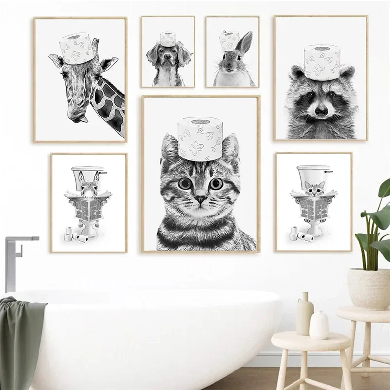 Bunny Cat Giraffe Dog Elephant toaletný papier v vaňa