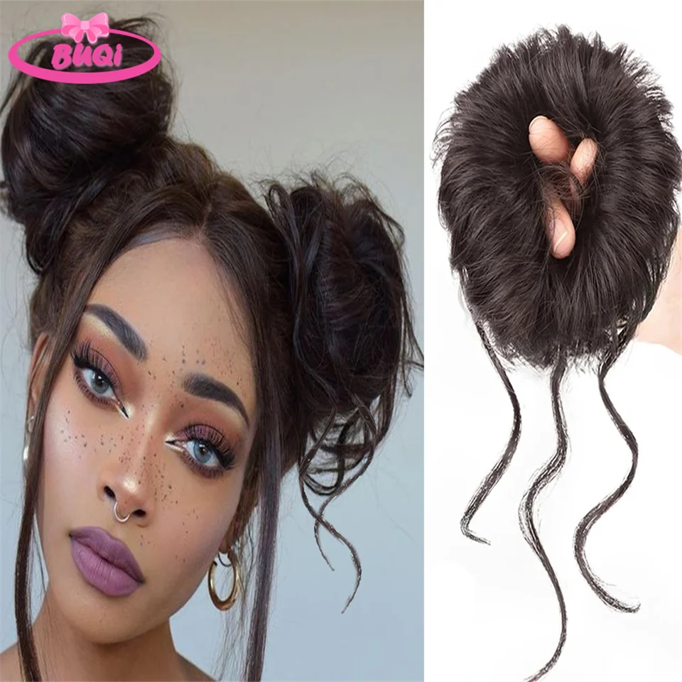 Buqi 2pc Syntetický vlasový buchta Chignon Messy kučeravé vlasové pásy Elastické strohy účesy pre ženy predlžovanie vlasov