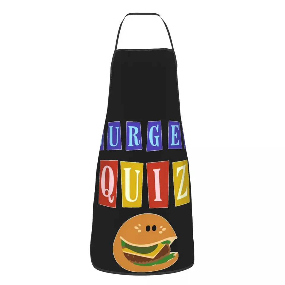 Burger Quizz Nové logo zástera šéfkuchár varenie kuchyňa Tabier bez rukávov bez rukávov Kuchyňa Kuchyňa Čistenie Pinafore pre ženy pre mužov Záhradníctvo