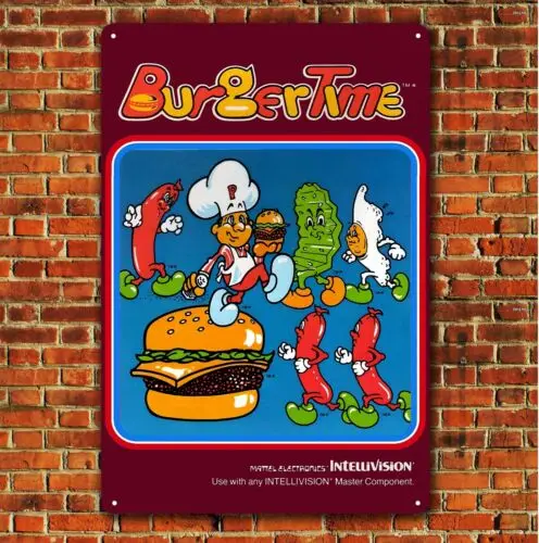 Burger Time Videohra kovový plagát - Zhromažditeľné cínové znamenie (veľkosť 8x12in)