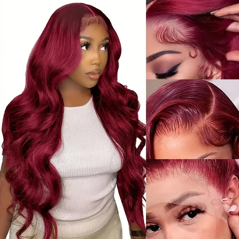 Burgundsko 13x6 HD čipky predné ľudské vlasové parochne Wigs Wave Wave 13x4 Lace Čelná parochňa pre ženy Výber COSPLAY 30 palcov farebná parochňa v predaji
