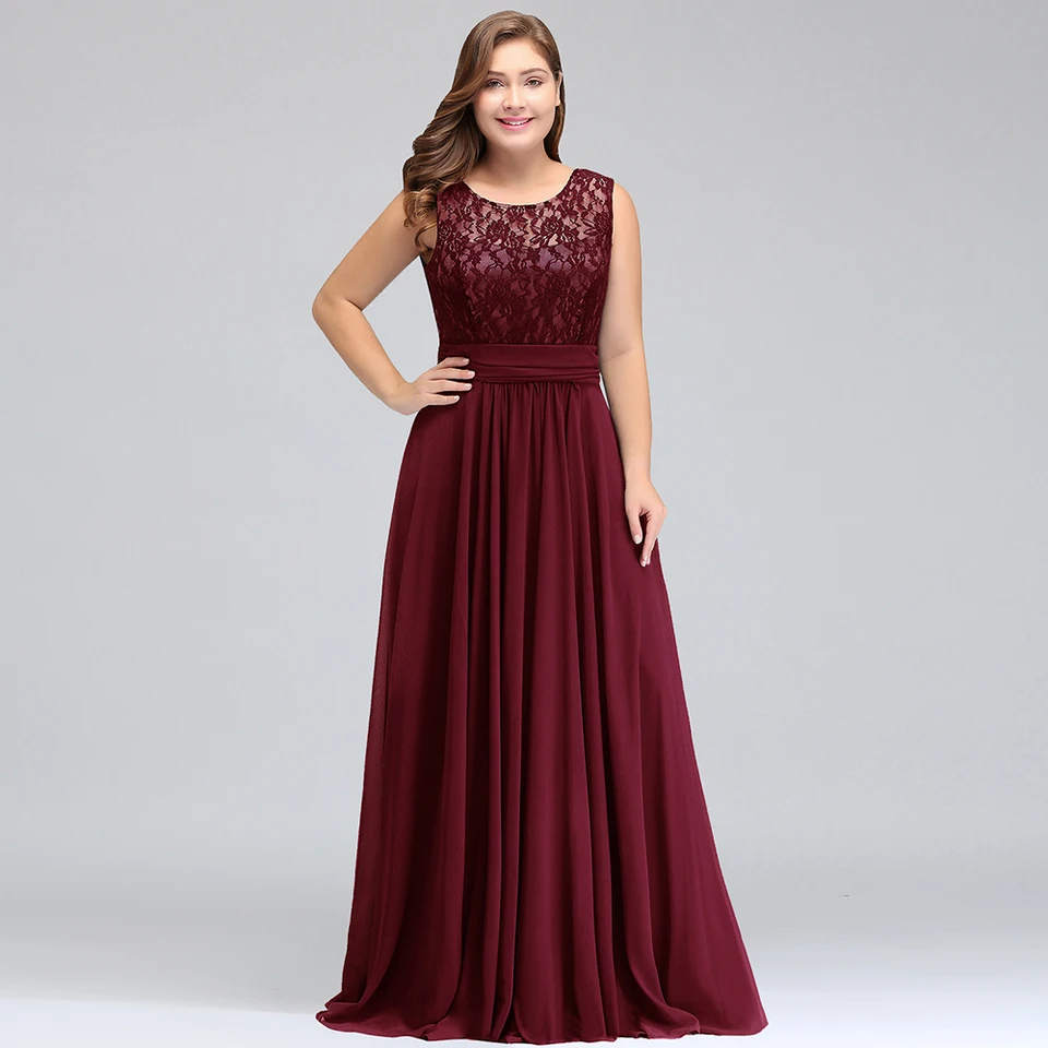 Burgundsko plus veľkosť družičiek Družičky Long V Zadné rukávy bez rukávov večierky Prom šaty A-line narodeniny darček Ženy Robe de Soiree