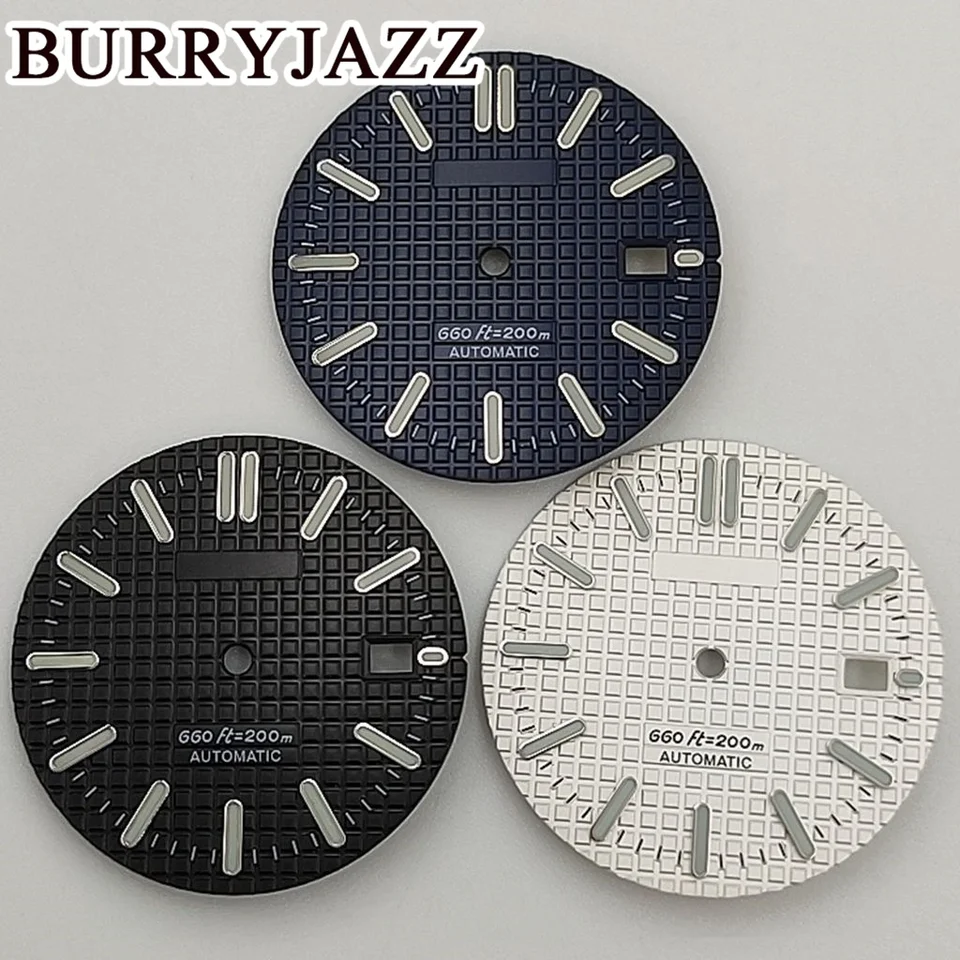 Burryjazz 31,5 mm No Logo NH35 Hodinky Dials čierna modrá biela ciferník Zelený svetelný osvetlenie 3 hod.
