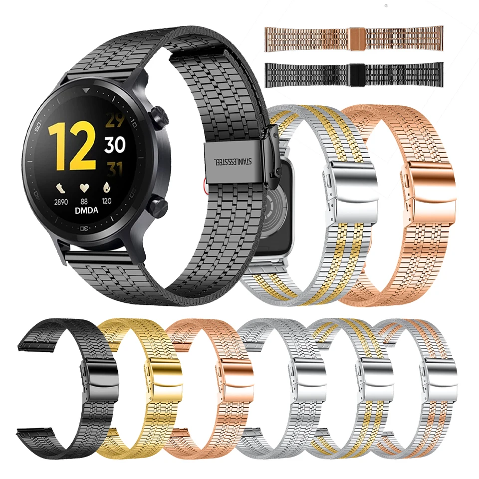 Business Castless Ocel Strap for Realme Strap Watch/Watch 3 2 S Pro 20 mm 22 mm kovový náramok pre Realme Attern