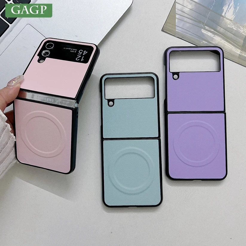 Business Pu Leather Magsafe puzdro pre Samsung Galaxy Z Flip 3 4 5 6 PC Shockproof Magnetic Wireless Flip 6 Z Flip5 kryt