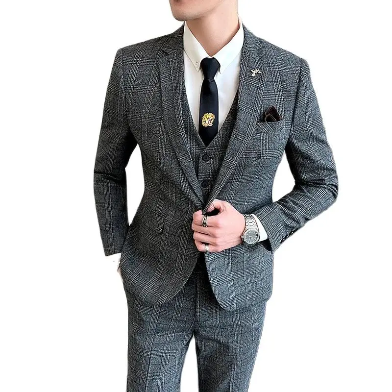 Butique 7xl sako + vesta + nohavice taliansky štýl Elegantný módny obchod Cotton Linen Casual Slim Gentleman Formálne 3 kusy