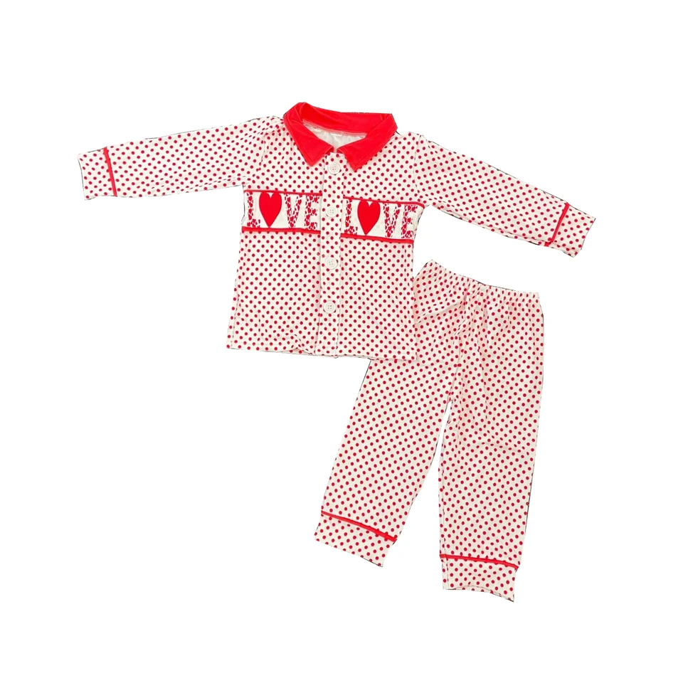 Butique dievčatká Valentínske oblečenie Láska vzor Dot Tlač batoľa chlapci dievčatá španielske pyžamá súpravy