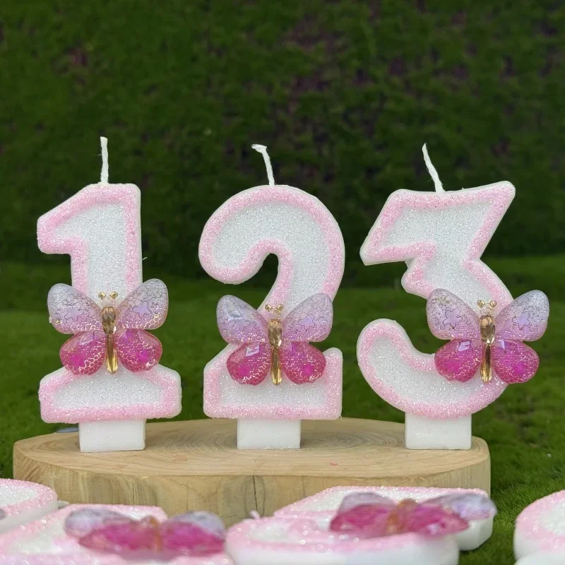 Butterfly Birthday Candles 0-9 Číslo Originálne narodeninové sviečky Glitter Sviečka na oslavy výročia
