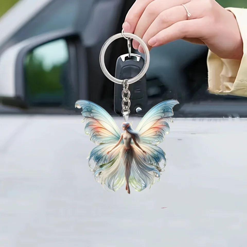 Butterfly Fairy Acryl Pendant Vestrabilné kúzlo očarujúce elf keychain pre zrkadlá automobilov, batohy, domov, slávnostné večierky, darček a výzdoba