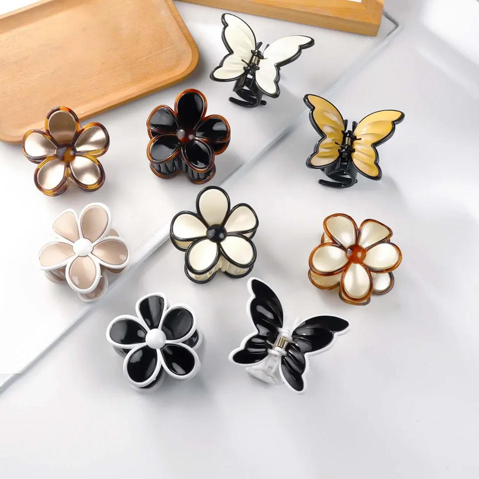 Butterfly World Classic Design Claw Claw Butterfly Kvety akrylové vlasy Clip Clips Vlasové doplnky pre ženy dievčatá