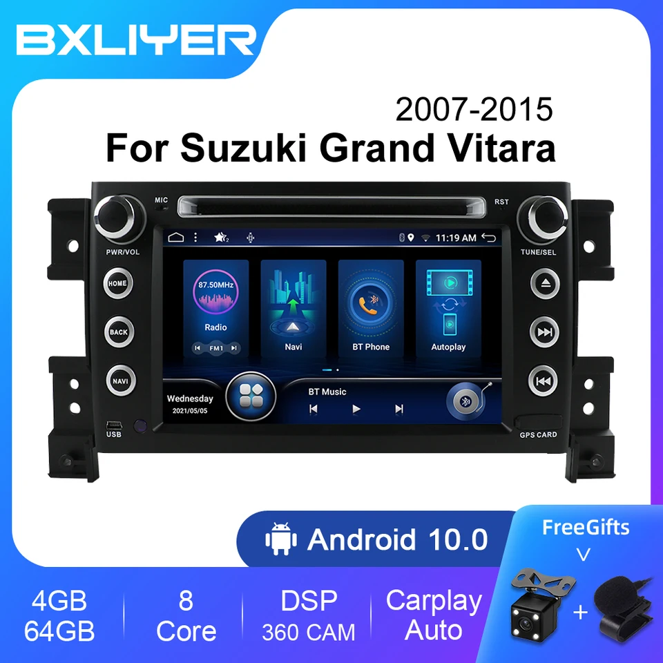 Bxliyer 8+256 GB DSP CarPlay Android 12 Auto Radio 2 DIN Car Multimedia Video Player pre Suzuki Grand Vitara 3 2005-2015 GPS Navi