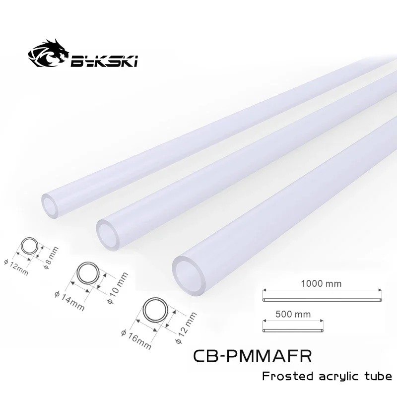 BYKSKI CB-PMMAFR, matná trubica OD12/14/16 mm matný akrylový tvrdý potrubie 50 cm pre PC chladiaca voda Modding 2ks/veľa