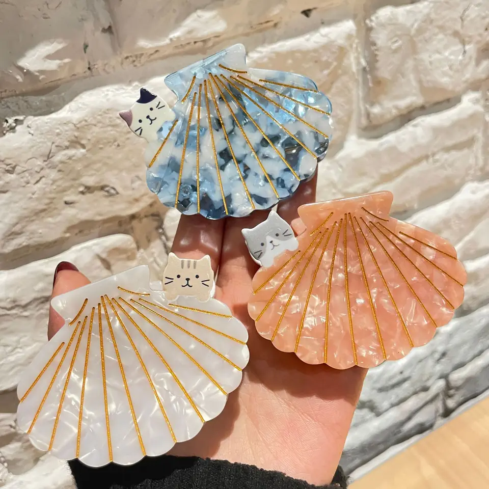 Byl shell klipy na vlasy kamienky kamienky Claw Clip Cat Cat Claw Claw pláž Barrette Beauty Girl Hairpin Haelwear Hair Adsessory for Women