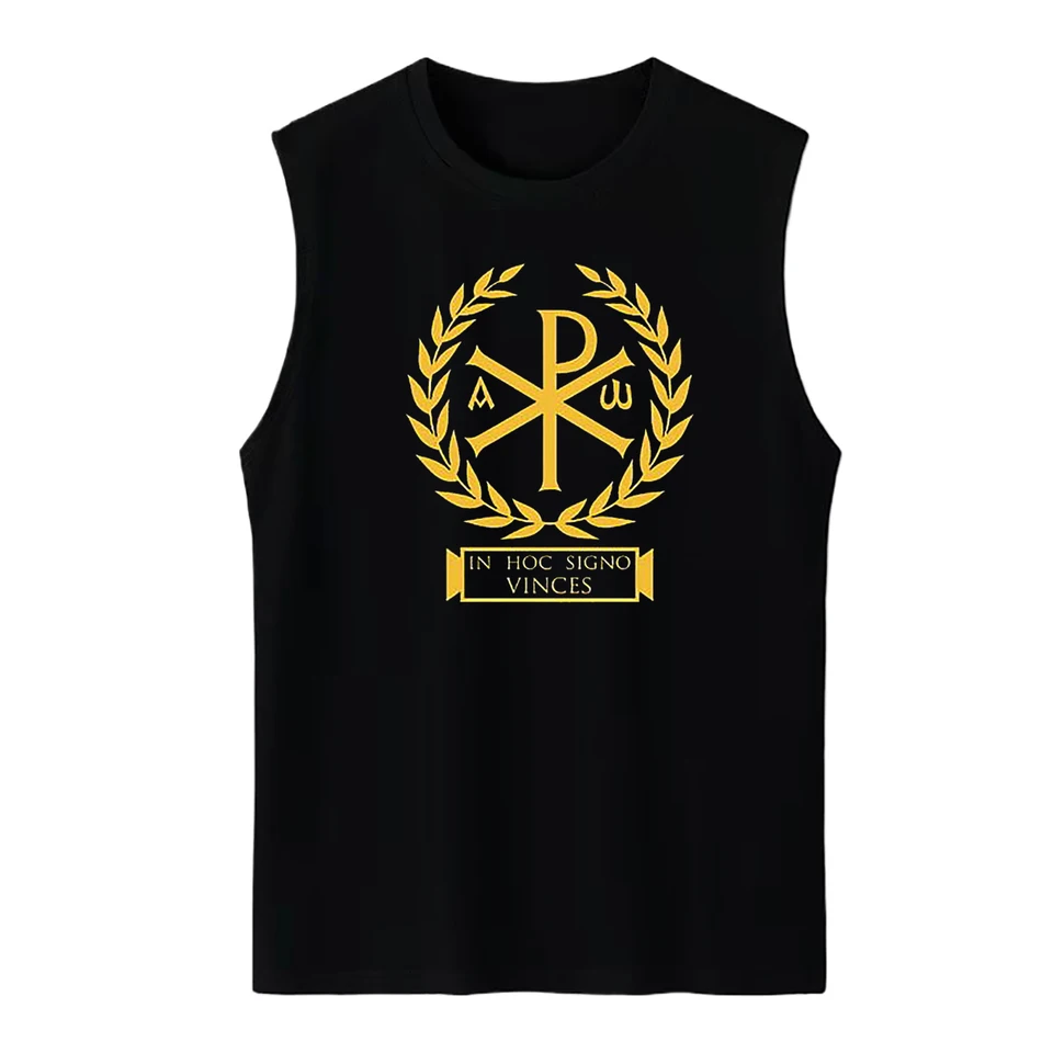 Byzantine Empire Chi rho Symbol Constantine Cross Tanktop Novec 100% bavlna O-Neck Casual Mens Vesta bez rukávov tričko Streetwear