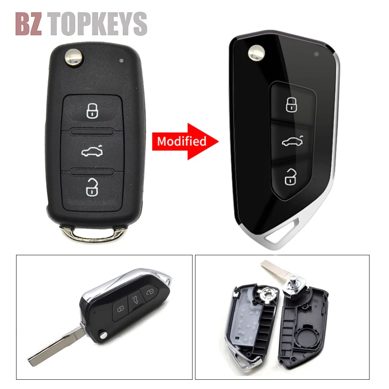 Bztopkeys Upgrade upravený diaľkový kľúče puzdro 202AD/l/h pre VW Polo Tiguan Jetta Golf Skoda Flip Key Flip Key Blank