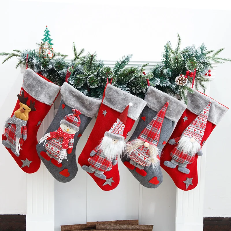Bábika veľké vianočné pančuchy vianočné dekorácie Nordic lesorester Doll Red Socks Candy Darčekový tašk