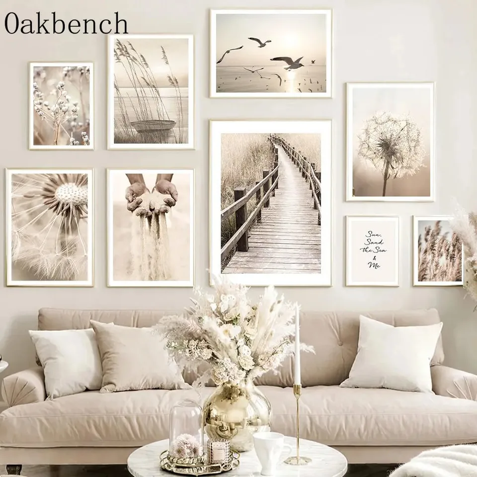 Béžová krajina nástenná umenie trstina Dandelion Canvas plagát most most art