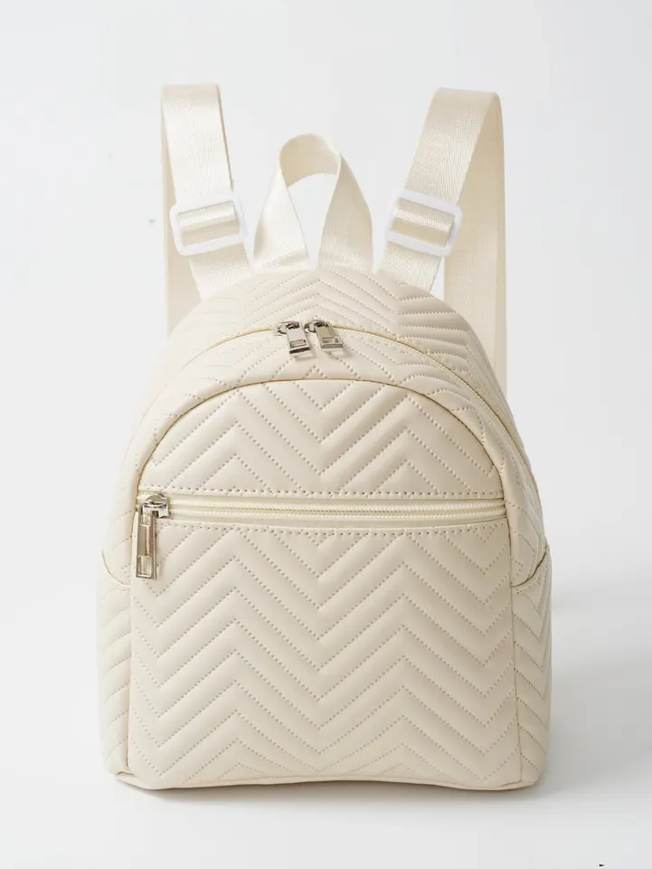 Béžová módna jednoduchá klasická prešívaná koža Dámska batoh Classic Backpack Schoolback vhodný na cestovanie a nakupovanie
