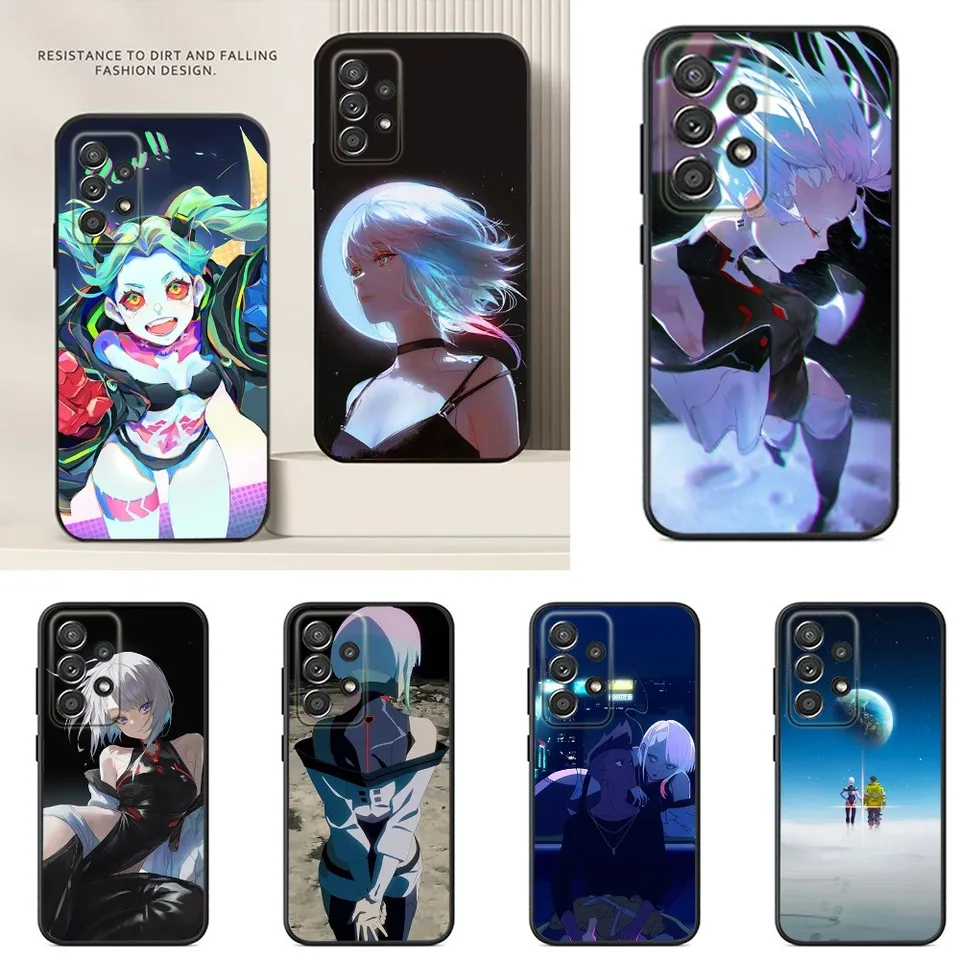C-Cyberpunk E-Edgerunners Puzdiar pre Samsung S24, S23, S22, S21, S20, S10, S10E, S9 Plus Fe Note 20 Ultra 10,9 Plus čierny puzdro