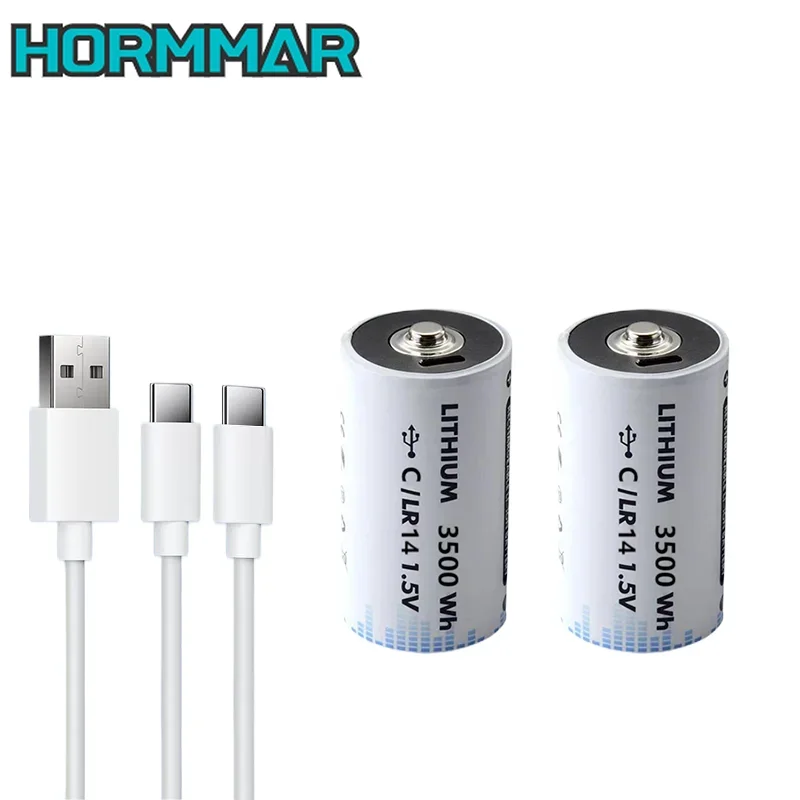 C Veľkosť 1,5 V 3500MWh Battery LR14 Littium USB Nabíjateľné batérie pre Rádio ohrievača vody v baterke.