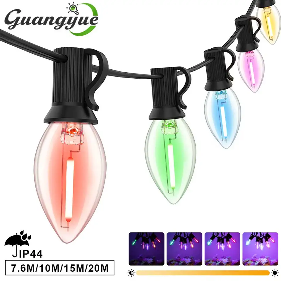 C7 LED String Light E12 Vintage viacfarebné svetlá farebné LED vonkajšie svetelné šnúrky na vianočné večierky na záhrade svadobné dekorácie