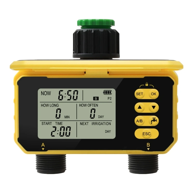 C7AD Intelligent Double Outlet Sprinkler Timer Automatické kvapkanie zavlažovacieho ovládača so solárnou energiou a dažďovými senzormi