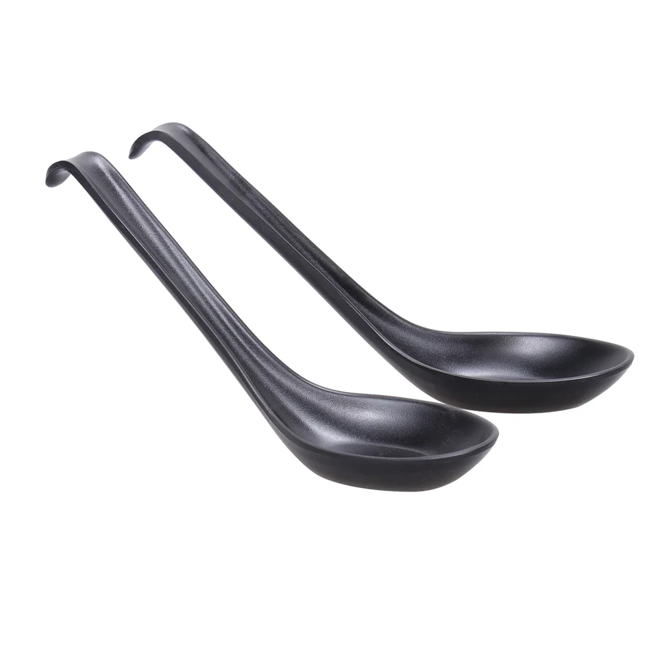 Cabilock Black Melamine Spoons Chinese Won Won Ton Soup Spoon Hook Asian Plain Style Rice Spoon Dongbo Dezert Spoons