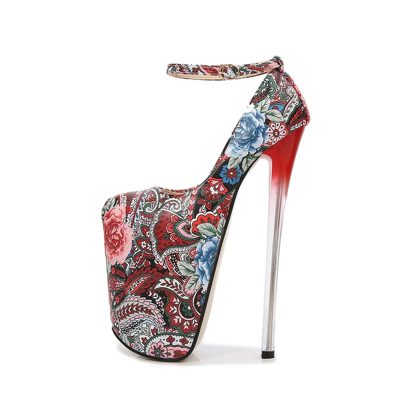 CACA 19cm/22cm Dámske pumpy, pánske scénické show Dancing Shoes, Cross-Dressing Vysoké podpätky, okrúhle prsty, členkový popruh, modrá, dropship