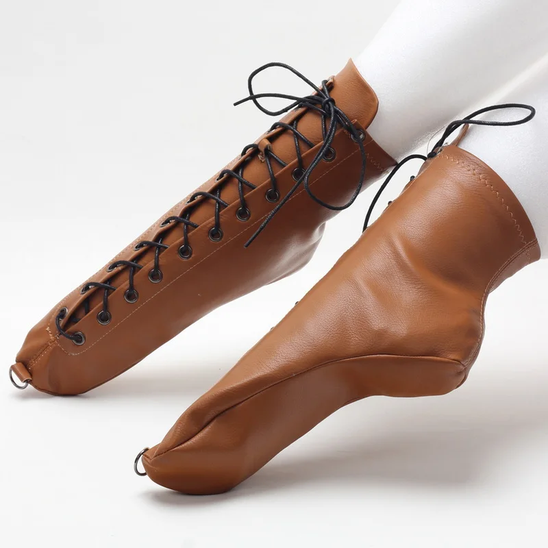 CACA Soft Leather Dámske baletné topánky, topánky pre mužov, predné šnurovanie, Boosti z teľacieho tela, pedofília, hnedá, biela, dropship