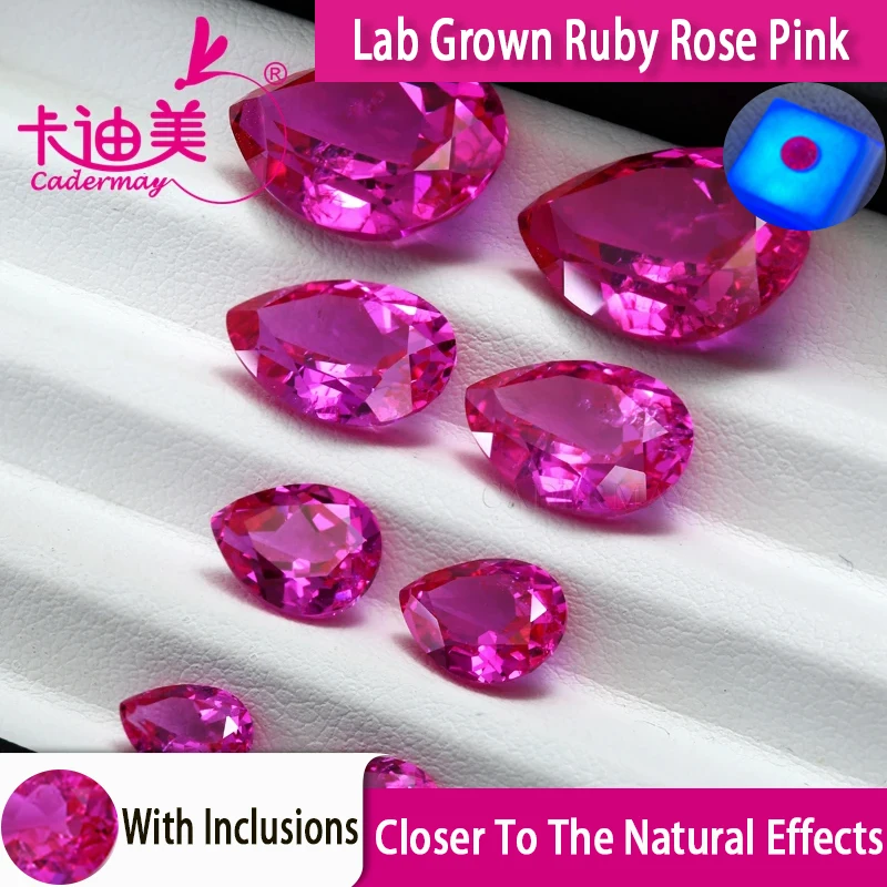 Cadermay Pear Cut Lab Grown Rose ružové ručné voľné kamene s inklúziami pre krúžky Náhrdelník Prispôsobené jemné šperky