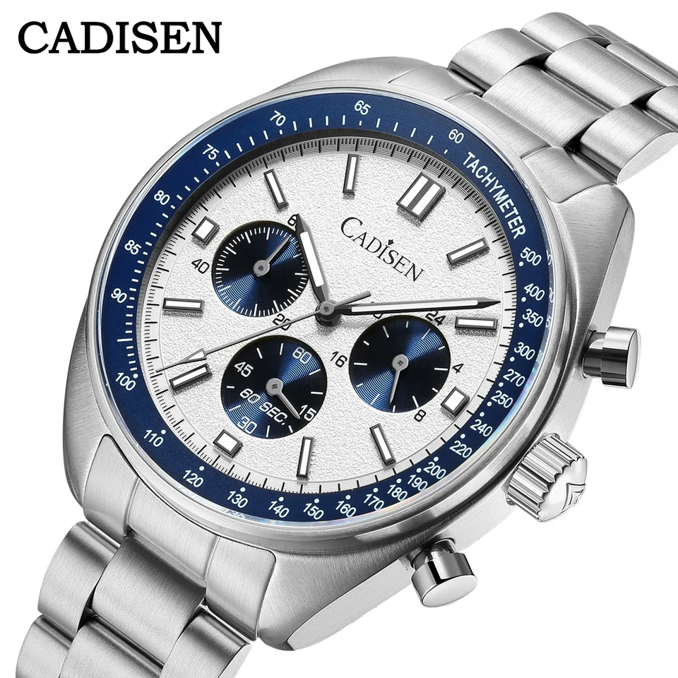 Cadisen 42 mm chronograf Watch for Men Sports VD53 Quartz Movement náramkové hodinky retro vytáčanie vodotesných hodín reloj hombre 2024