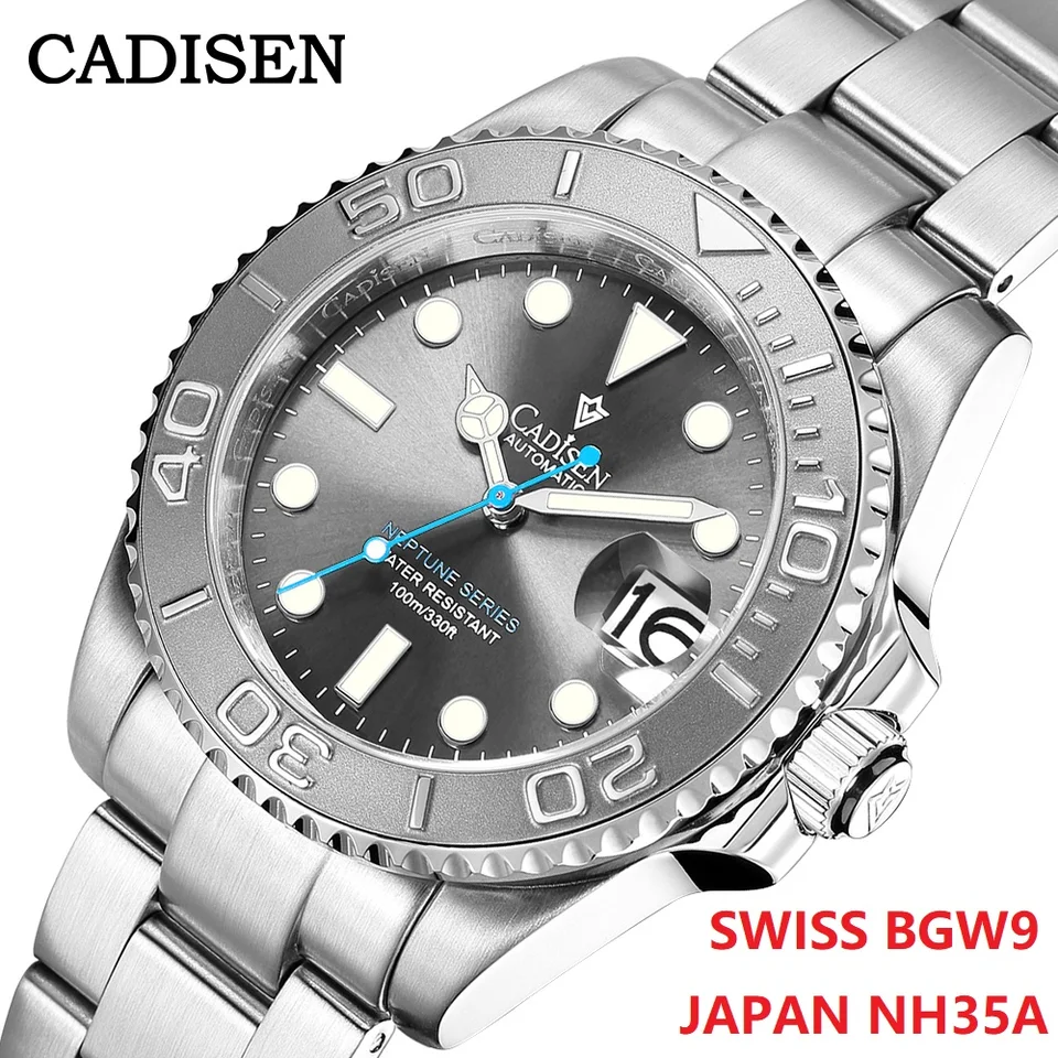 Cadisen Top Brand Men Mechanické hodinky Sapphire Luxusný NH35 Automatické hodinky Yacht-Master 40