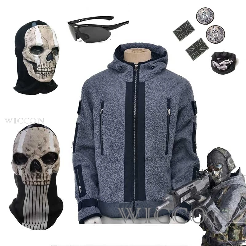 Call of Duty Cosplay bunda TF141 Team Uniform Ghost Combat Suit Men Hoodies Okuliare Halloween kostýmy duchovné kostry masky
