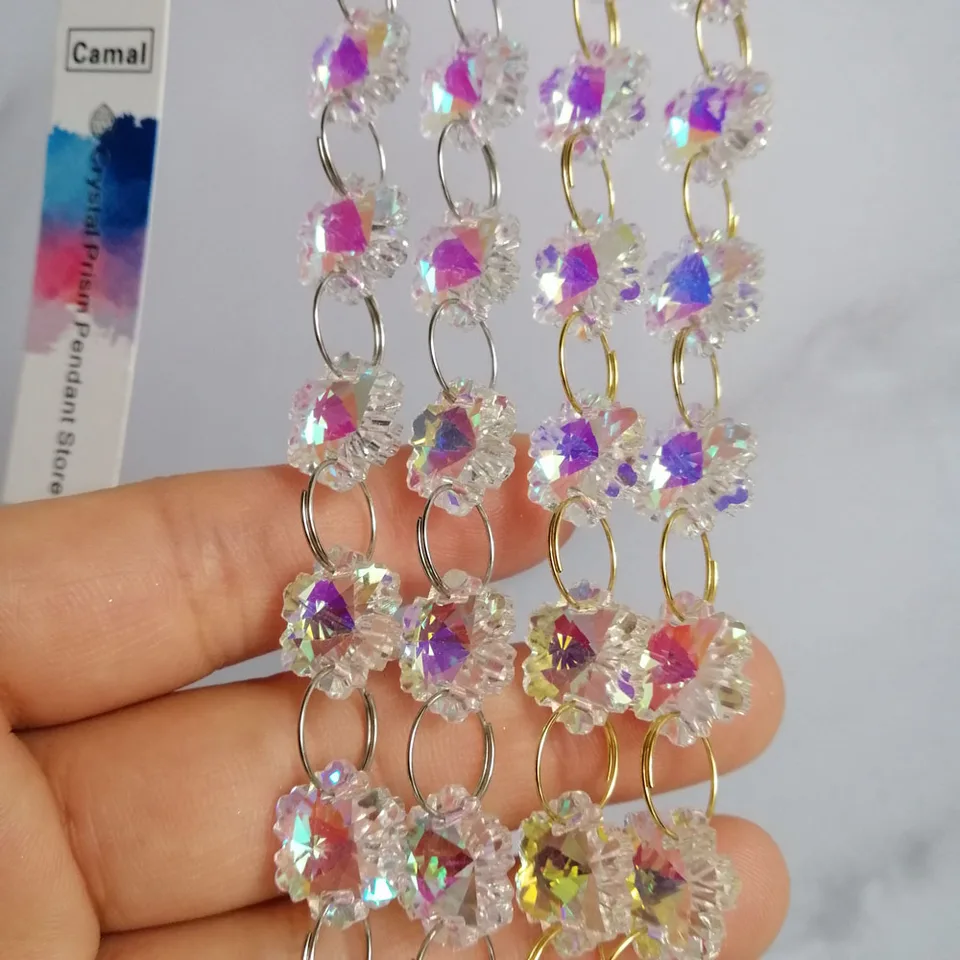 CAMAL 100 cm/3,3 stôp AB farebná snehová vločka 14 mm krištáľové korálky retiazka Girlanda Luster Lamp Part Curtain Ornament Vianočné zavesenie