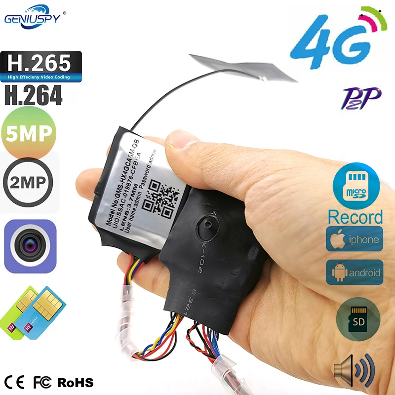 Camera Mini 4G Pin Hole Camera CCTV P2P na VIF Audio 3G 4G SIM SIM Camera Camera Board 4G Wireless IP Fotoaparát P2P pre vnútornú Camhipro