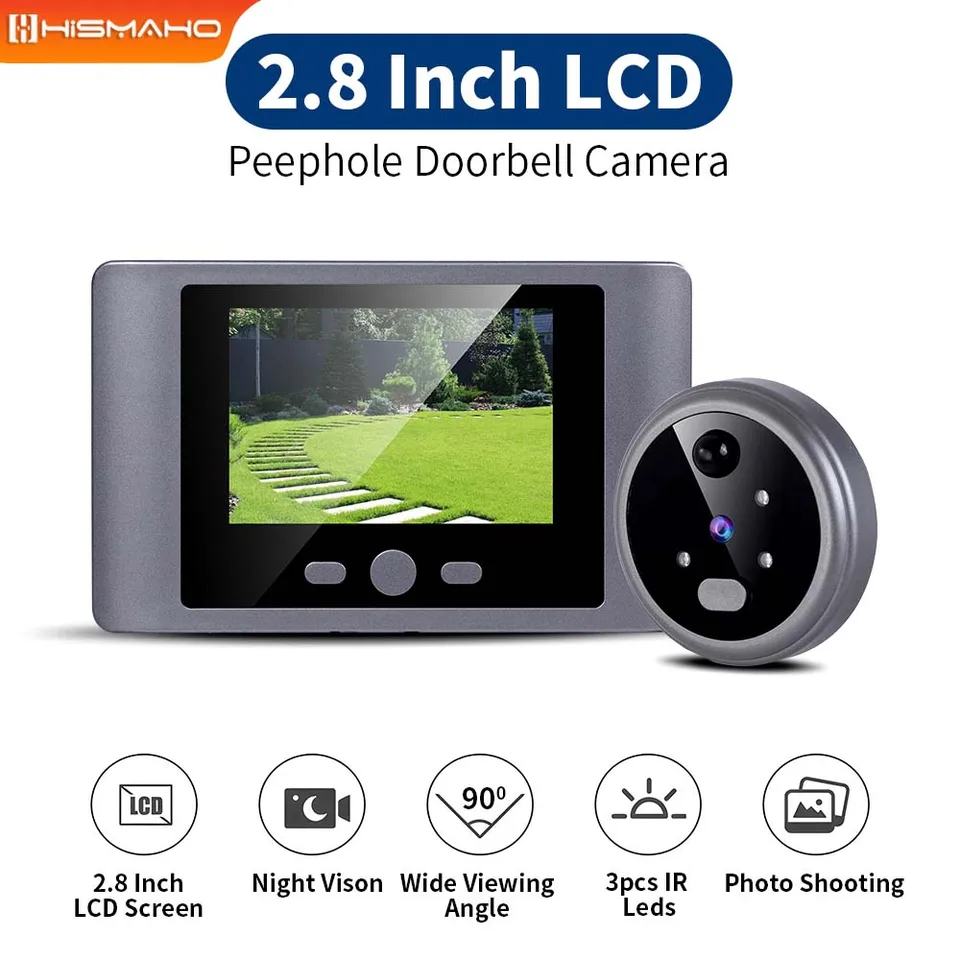 CAMERA PEEPHOLE BURNEBLEJ 2,8 palca LCD SCREST SMART HOME DOMALESS DOWERESS DOWER DETECTION PIR DETECTION 90 ° Širokohý