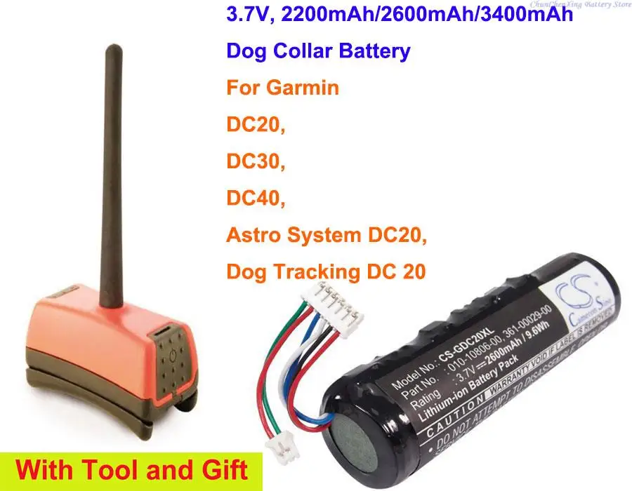 Cameron Sino 2200MAH/2600MAH/3400MAH PSÍK BATTERICKÁ BATTERA PRE GARMIN DC20, DC20, DC30, DC40, AStro System DC20, DC 20, DC 20 DC 20