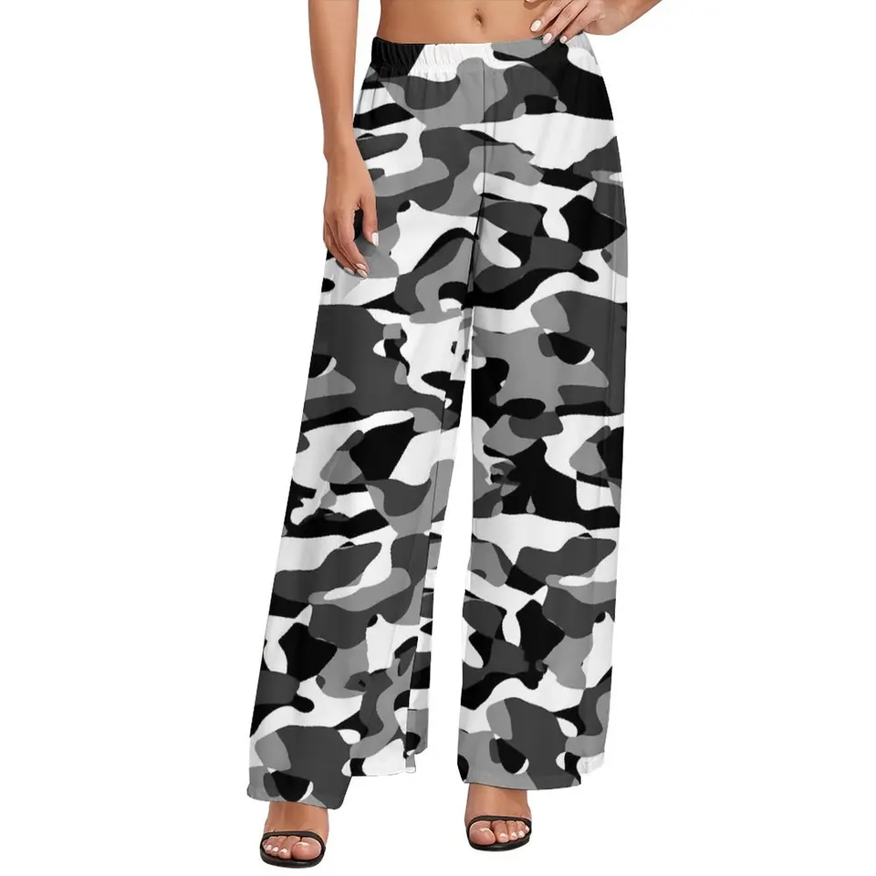 Camo Pants Woman Čierne biele maskovacie nohavice na streetwear nohavice elastické darček