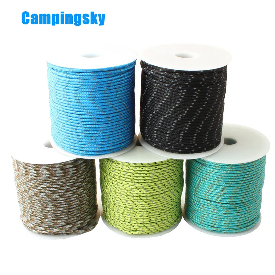 Campingssky reflexný paracord 2 mm 3 Strand Core Outdoor Camping Lany Parodel Cord šnúrka na kempový šnúrka Multifunkcia Corda