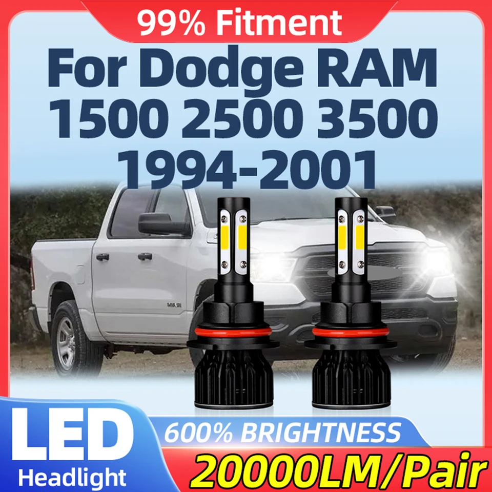 CANBUS LED svetlomety žiarovky 20000LM SETVORY AUTOMOBILY 12V TURBO LAMPS pre Dodge RAM 1500 2500 3500 1994-1996 1997 1998 1998 1999 2000 2001