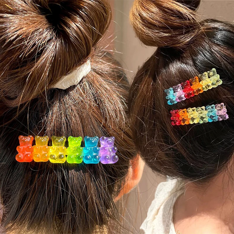 Candy Color Kawaii Little Bears Hairpin živica sladký chladný všestranný klip na vlasy Krásny prémiový pocit Kórejské vlasové doplnky