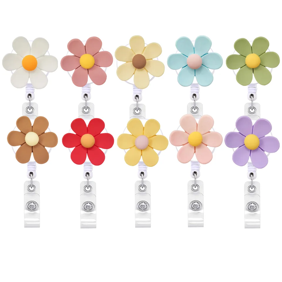 Candy Color Resin Six-Petal Flower Badge Badge Roelová zatiahnuteľný ID držiak odznaku s 360 držiak na otáčanie aligátora