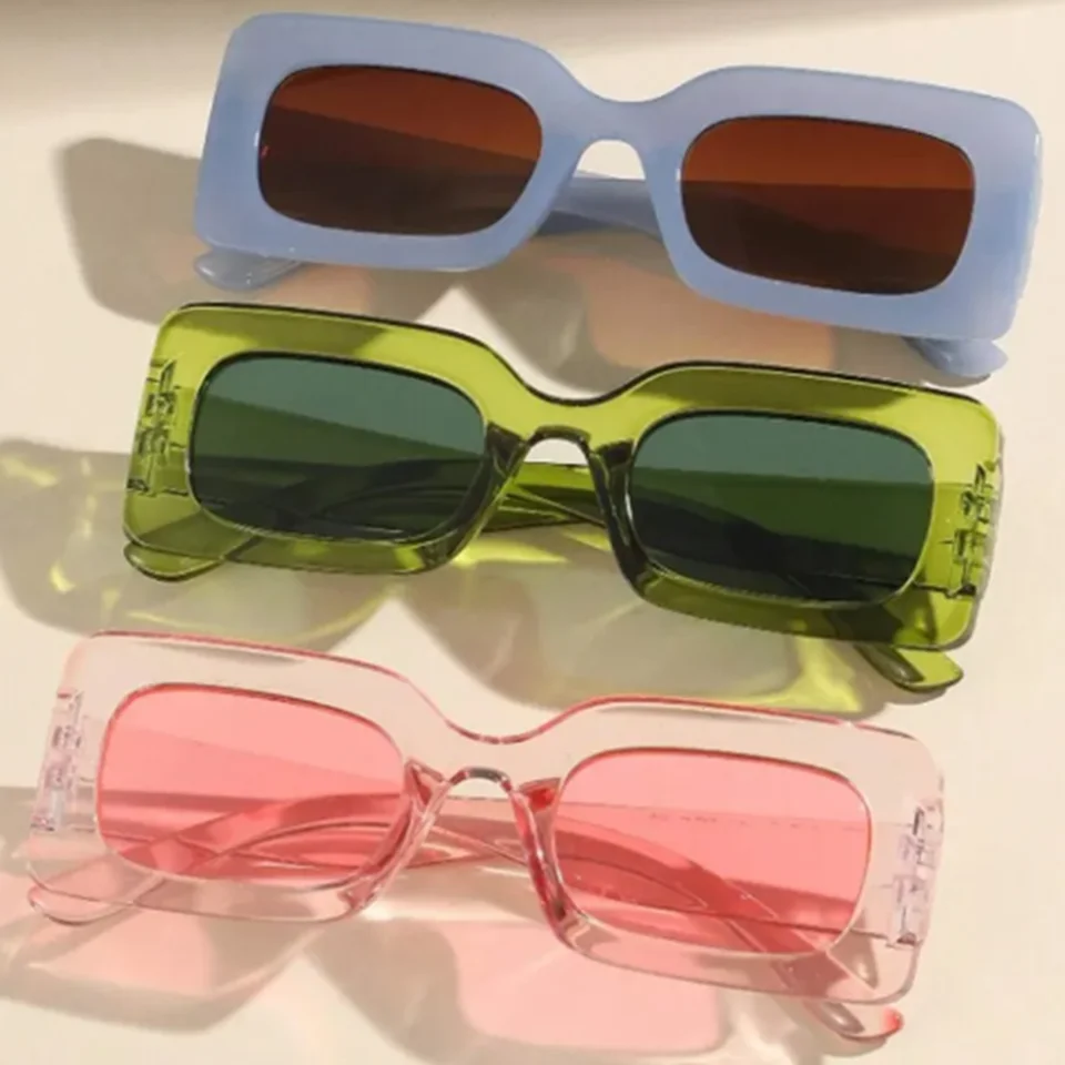 Candy Color Square Frame Slnečné okuliare pre ženy 2023 Nové módy retro široké nohy UV ochranu proti slnečným okuliam
