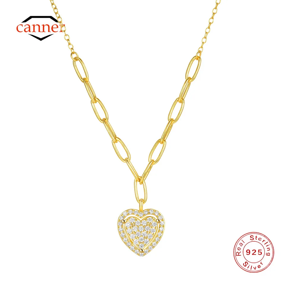 Canner 925 Sterling Silver Heart Prívesok Vložka zirkónového náhrdelníka pre dámske 18k zlaté milostné náušnice