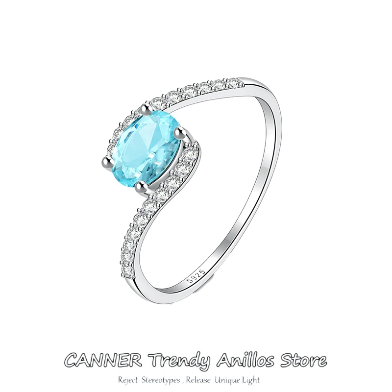 Canner 925 Sterling Silver Trend Simplicity Big Sea Blue Zirkón Kruhy pre ženy Crystal Pavé Svadobné zásnubné šperky Aillo