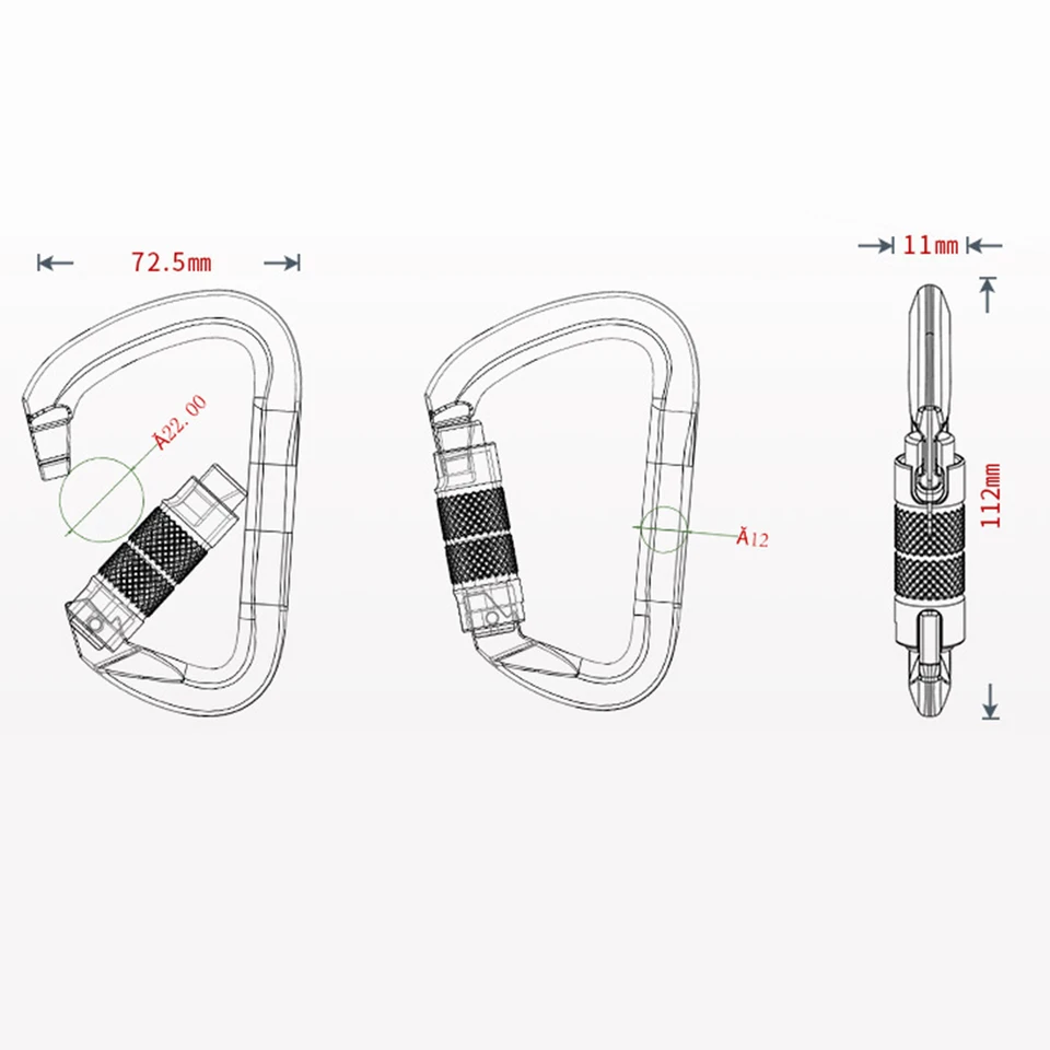 Canopy Canyoning D-Thape Carabiner 112*72.2*11 mm čierna/bule/červená/oranžová/strieborná 25knkkingová zliatina 7075