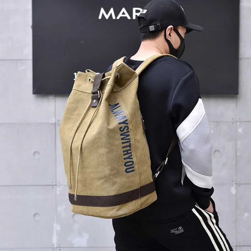 Canvas Batoh Men Veľká kapacita prenosný back back Pánske cestovné tašky Bucket Rucksck Breadbag Sport Bagpack veľké baliace kocky