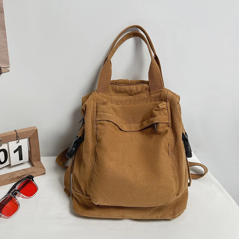 Canvas batoh vintage cestovný batoh Solid Color School Backpack estetický hippie y2k batoh pre ženy a dievčatá