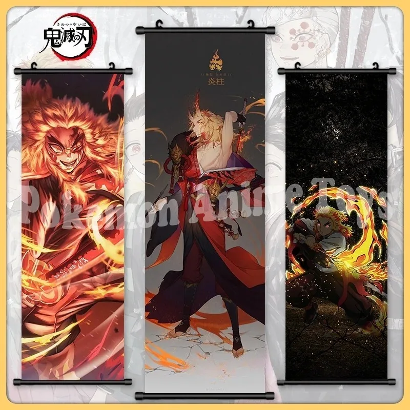 Canvas Demon Slayer Tlač anime maľba nástenná maľba nástenná maľba Rengoku Kyoujurou Picture Picture Plating Domáce dekorácie visiaci zvitky obývacia izba