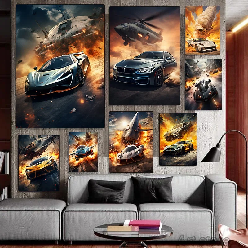 Canvas Painting Decoration Domáce dekorácie vojnové plagáty pre nástenné dekorácie rýchle športové auto BMW M4 Interiérové ​​maľby izba dekoratívne